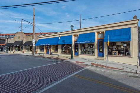 Shops with blue awnings in Bala Cynwyd, Philadelphia, PA
